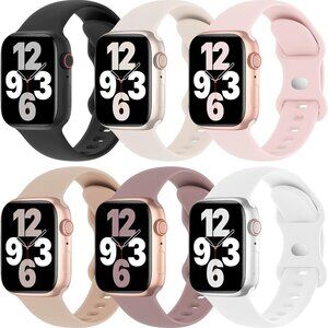 6 Pack Silicone Bands Compatible with Apple Watch 38mm, 40mm, 41mm
